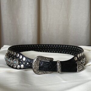 Vintage Nanni Italy Turquoise Concho Studded Leather Belt 95/38